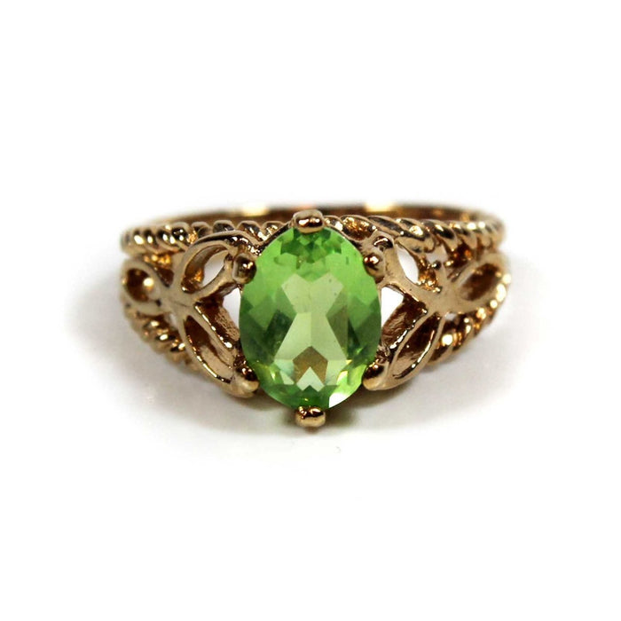 Vintage Peridot Austrian Crystal 18k Gold Electroplated Filigree Cocktail Ring