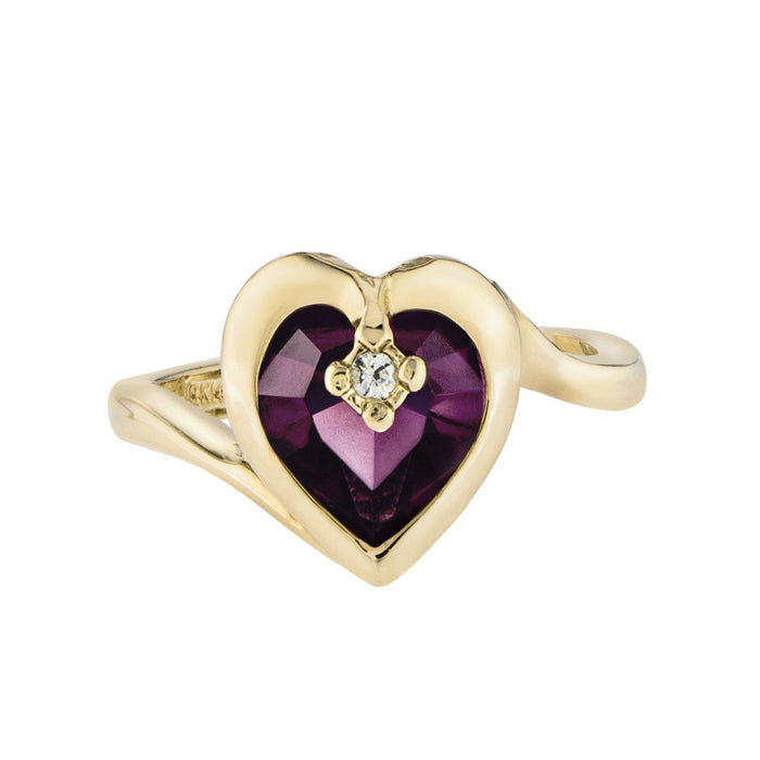 Vintage 1970s Heart Shape Ring with Clear Austrian Crystal 18k Yellow Gold Electroplated