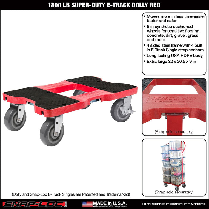 SNAP-LOC 1,800 lb Super-Duty E-Track Push Cart Dolly Red