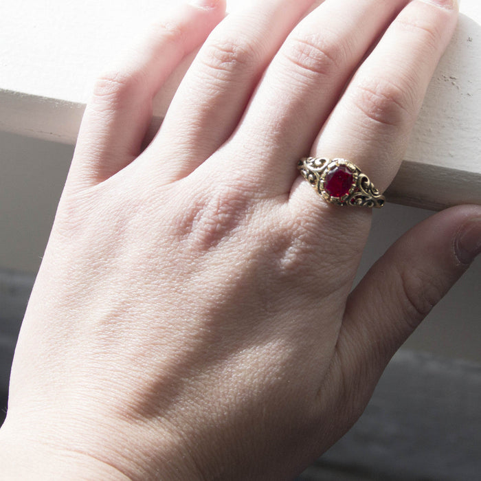 Vintage Ruby Crystal Ring 18k Gold Electroplated Birthstone Ring