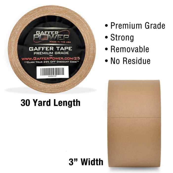 REAL Professional Premium Grade Gaffer Tape - 3 Inch x 30 Yards - Tan