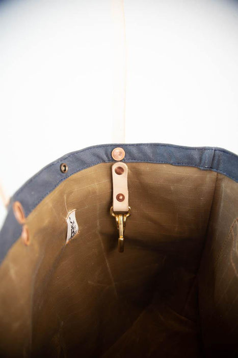 The New Craft Tote in Waxed Canvas and Leather - Slate Blue