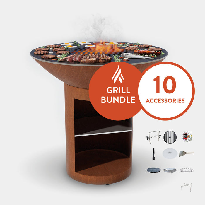 ARTEFLAME Classic 40" Grill with a High Round Base with Storage Home Chef Max Bundle with 10 Grilling Accessories