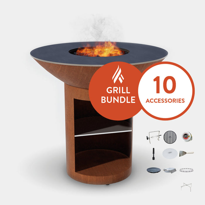 ARTEFLAME Classic 40" Grill with a High Round Base with Storage Home Chef Max Bundle with 10 Grilling Accessories